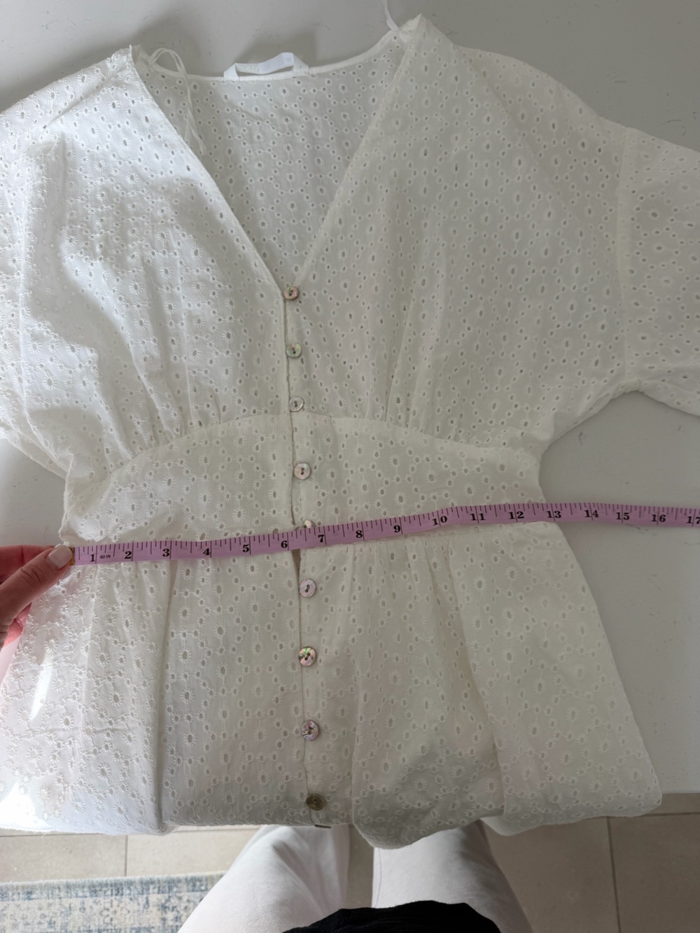 Zara White Eyelet Mini Dress with Button Front size M - Picture 6 of 9